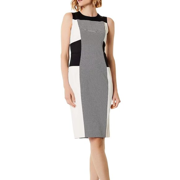Karen Millen Modern Colorblock Sheath Dress Size 8 Abstract Print Black White - Picture 2 of 10